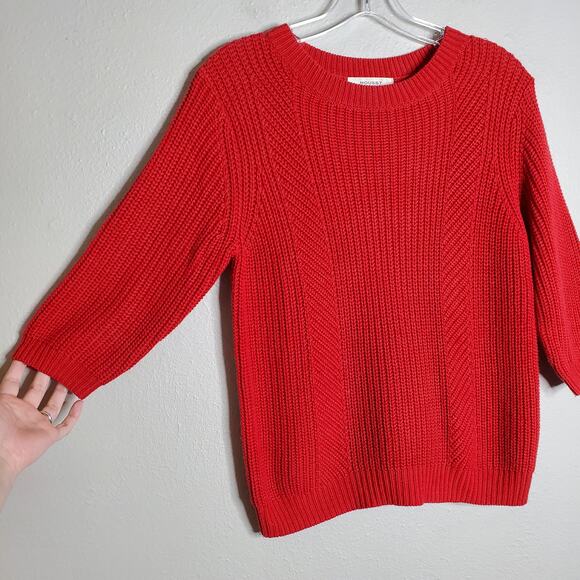 Moussy Red Elbow Sleeve Cable Knit Crew Neck Pullover Sweater Free Size Classic - Picture 4 of 12